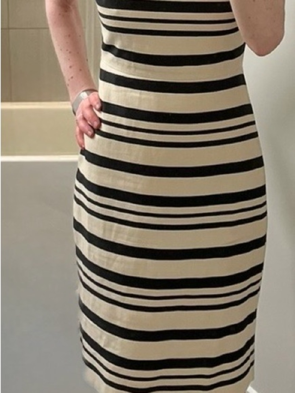 J. Crew Black and Cream Striped Sleeveless Sheath Dress